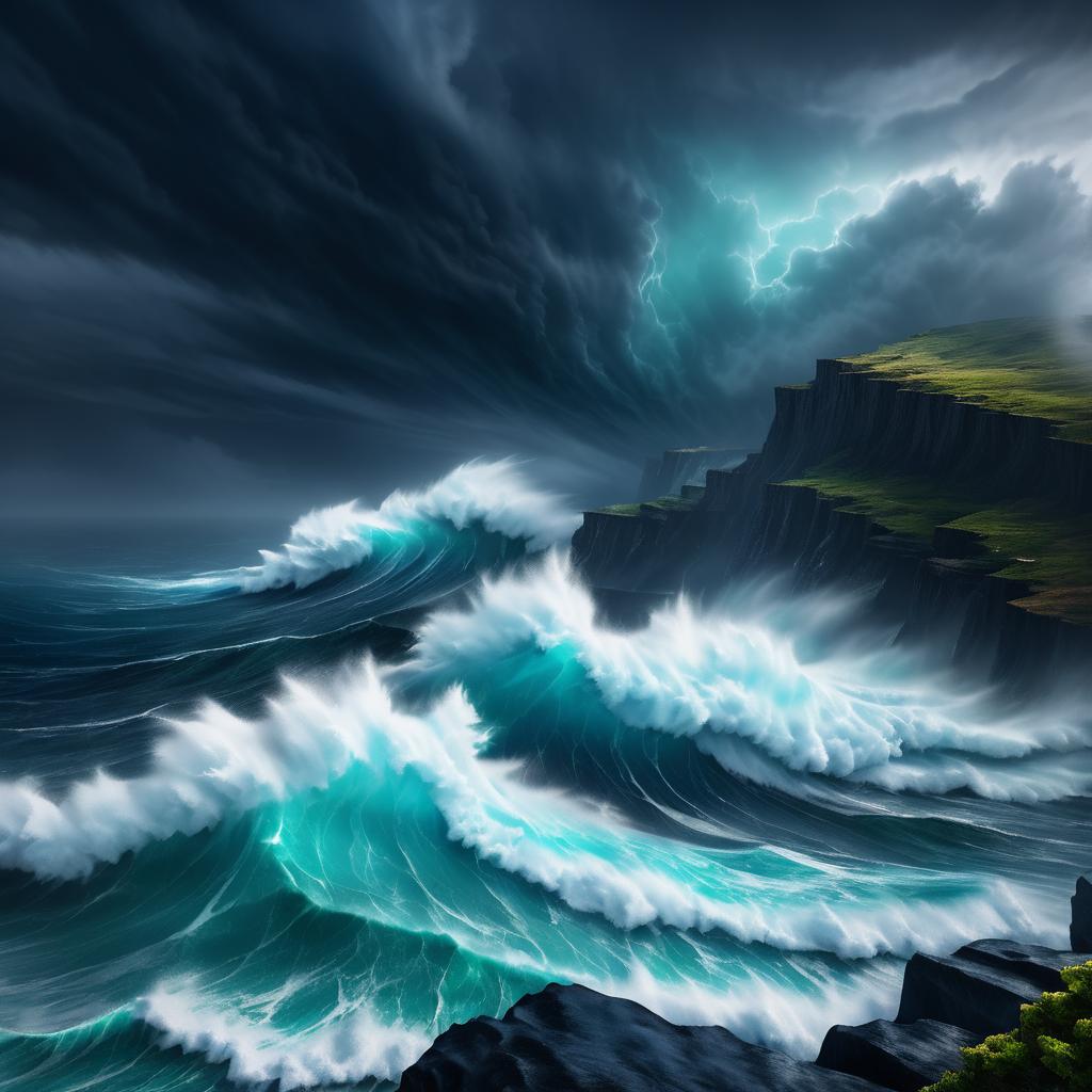 Dramatic Stormy Ocean Cliffside Scene