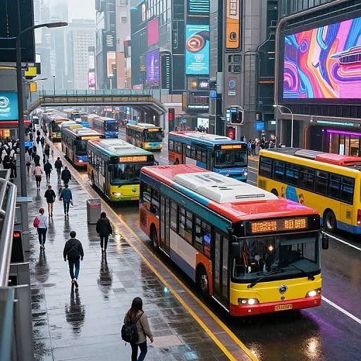 Vibrant Sci-Fi Bus Hub Scene