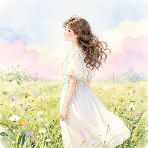 Dreamy Girl in Sunlit Meadow