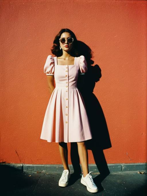 Woman in Pink A-line Dress and Sunglasses