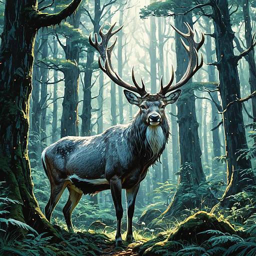 Silver Stag in Mystical Forest