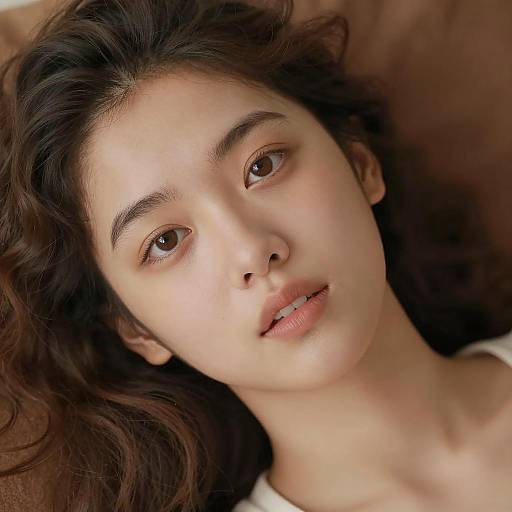 Close-Up Portrait of Young Woman with Curly Hair