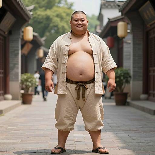 Chubby Youth in Sumo Costume Outdoors