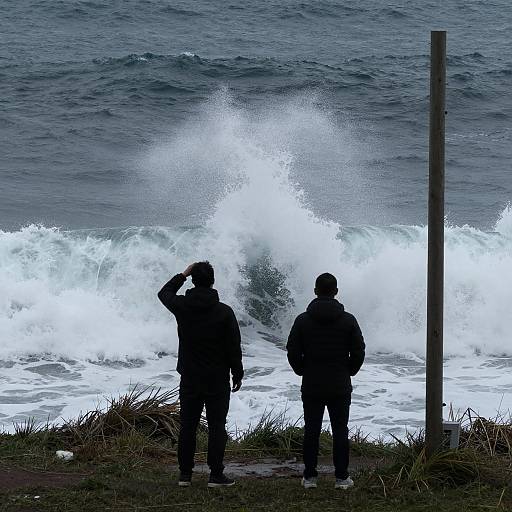 Two People Watching Crashing Ocean Waves