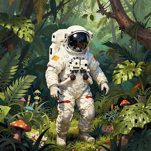 Astronaut Exploring Lush Alien Jungle