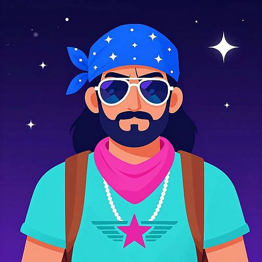 Retro Krsna Character in Neon Space