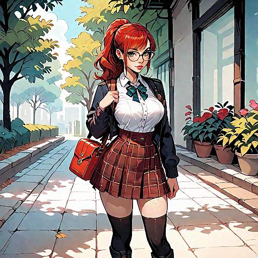 Girl with Red Hair and Glasses in Park