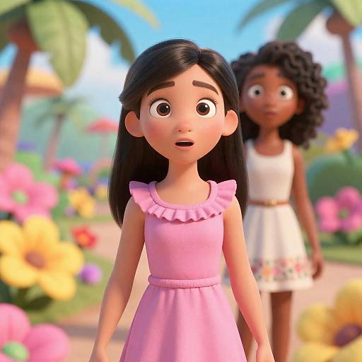 Surprised Girl in Tropical CGI Scene