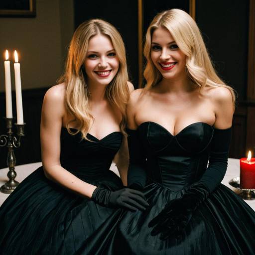 Elegant Blonde Women in Black Dresses with Candles