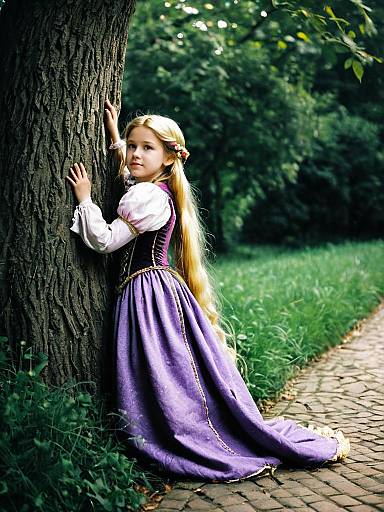 Child in Rapunzel Costume by Tree