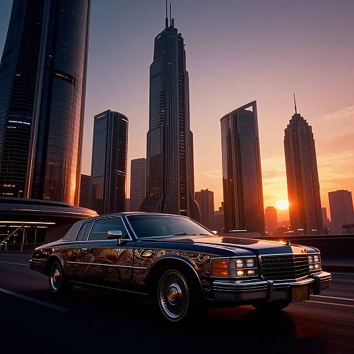 Futuristic Space Cadillac at Sunset
