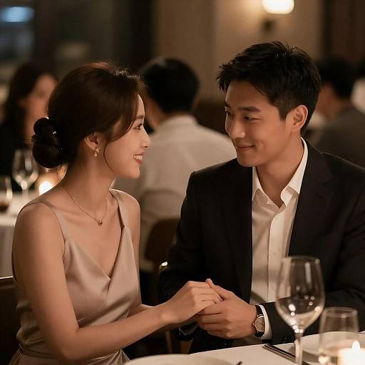 Romantic Dinner at a Dimly Lit Restaurant