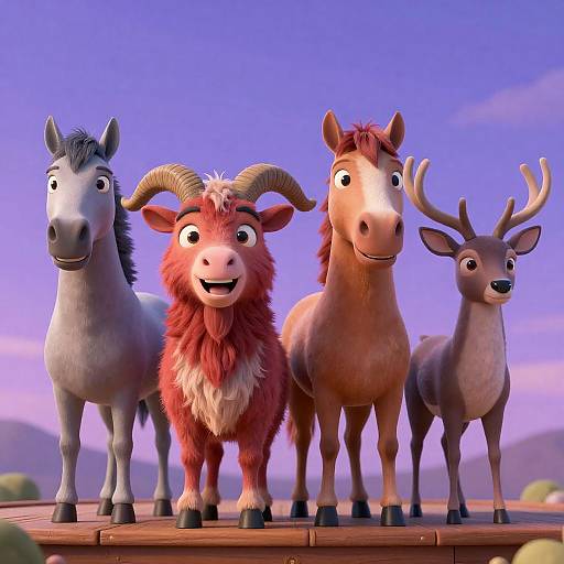 Anthropomorphic Animals on Purple Twilight Platform