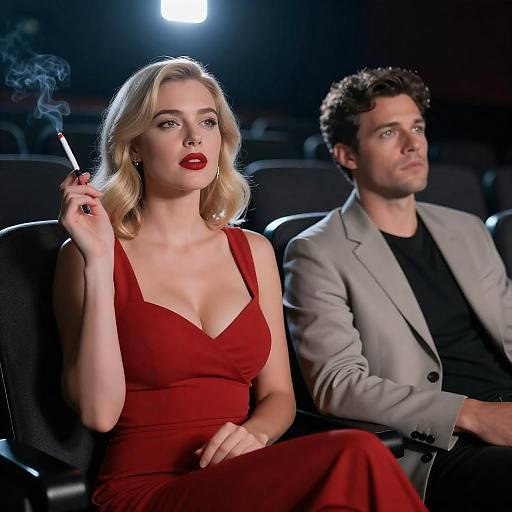 Couple in Dim Theater with Dramatic Contrast