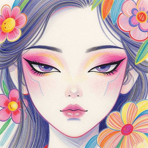 Vibrant Slanted Eyes with Florals