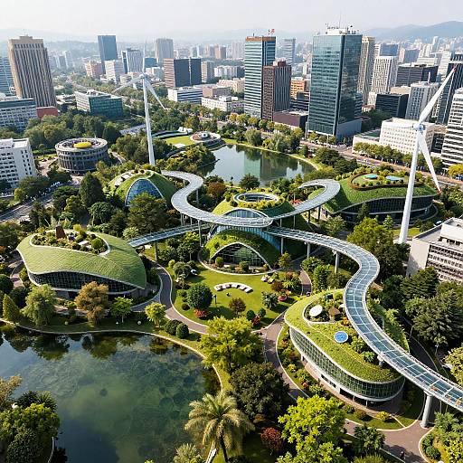Aerial View of Green Utopian City