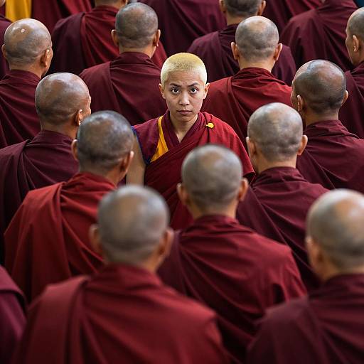 Intense Moment with Monks and Woman