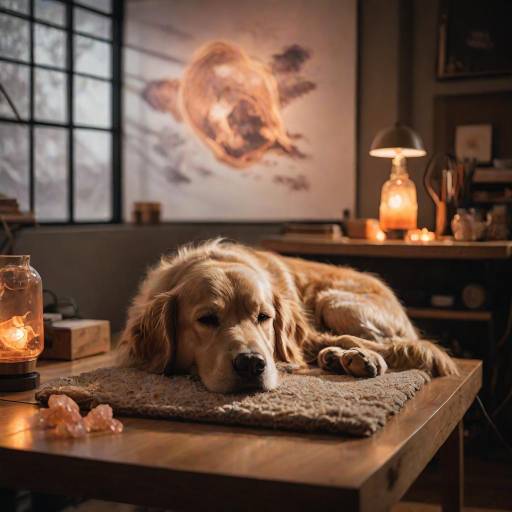 Dreamy Golden Retriever in Art Studio Dreamy Golden Retriever in Art Studio