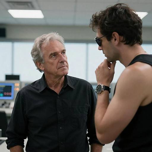 Two men in a control room conversation