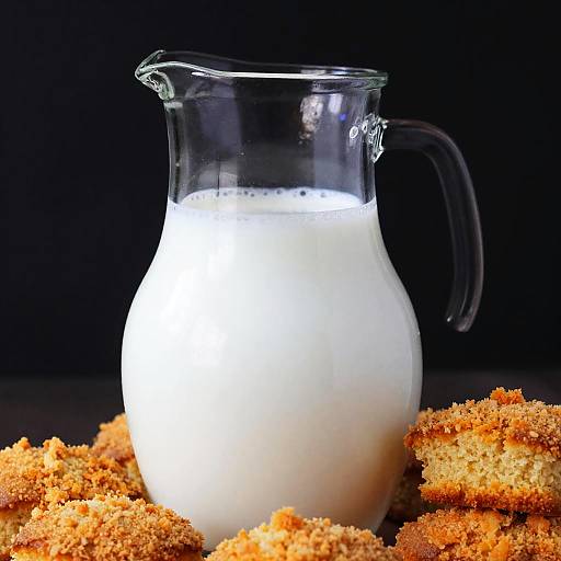 Glass Pitcher of Milk on Orange Cake