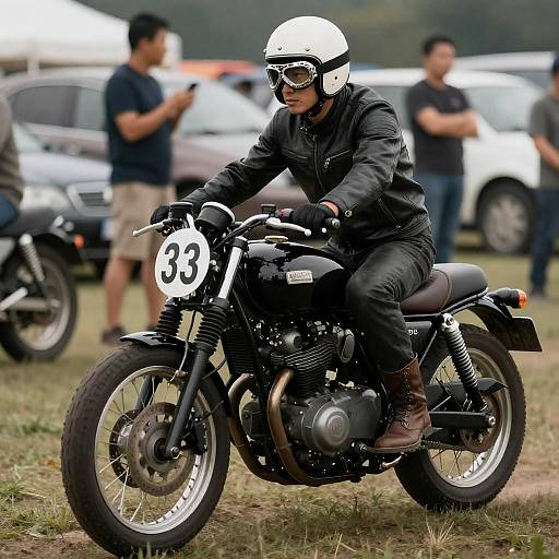 Retro Motorcycle Ride in Grass Setting