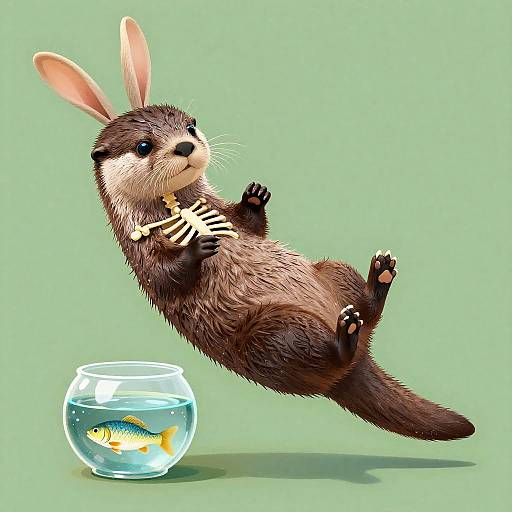Playful Otter Balancing Fishbowl