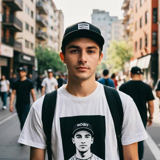 Young Man Wearing Graphic T-Shirt and Cap in Urban Street