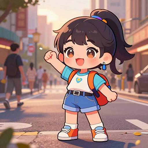 Chibi Girl in Vibrant City Sunset
