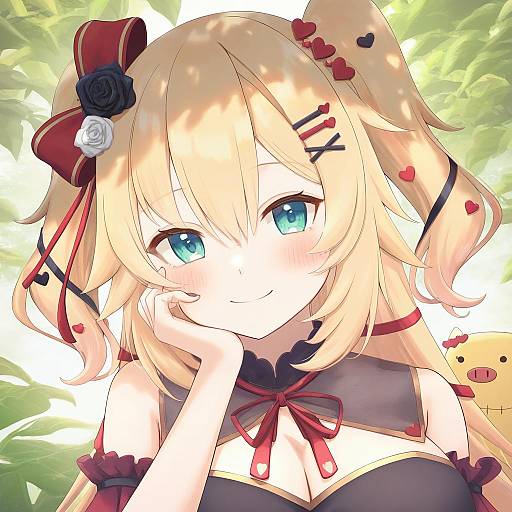 Illustration of Haaton (akai haato), hololive in the style of Haniwa (leaf garden)