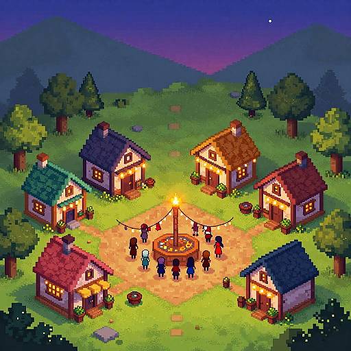 Cozy Pixel Village Festival Square