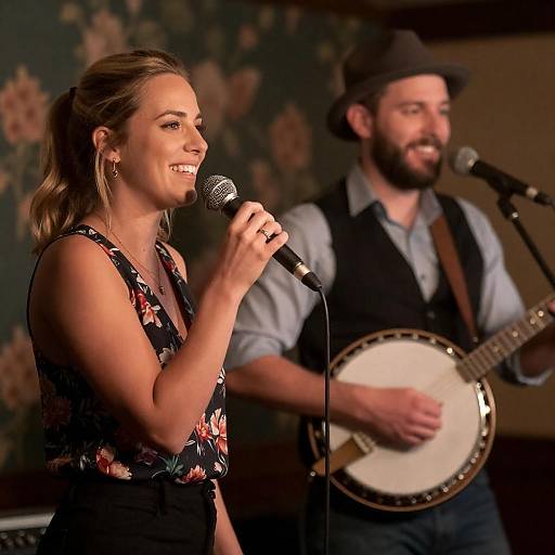 Blonde Singer and Bearded Musician Duo