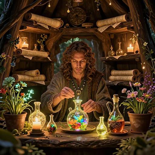Mystical Healer in Enchanted Woodland Hut