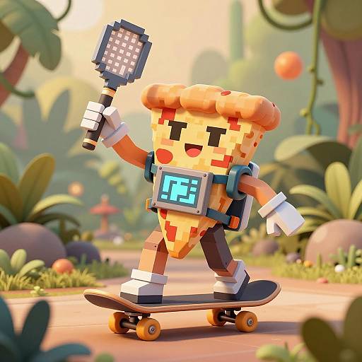Heroic Pizza Skateboarder in Jungle