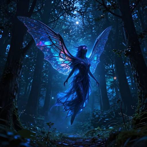 Ethereal Azure Being Over Nocturnal Woods