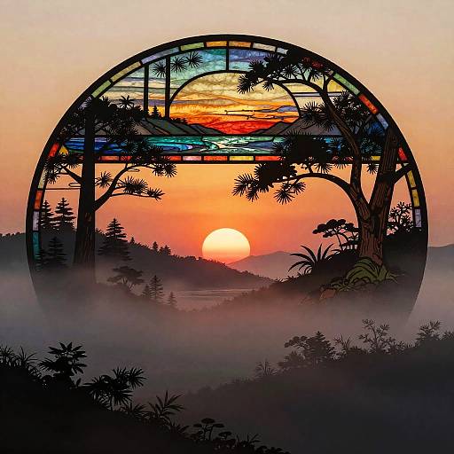 Layered Silhouette Landscape with Fog