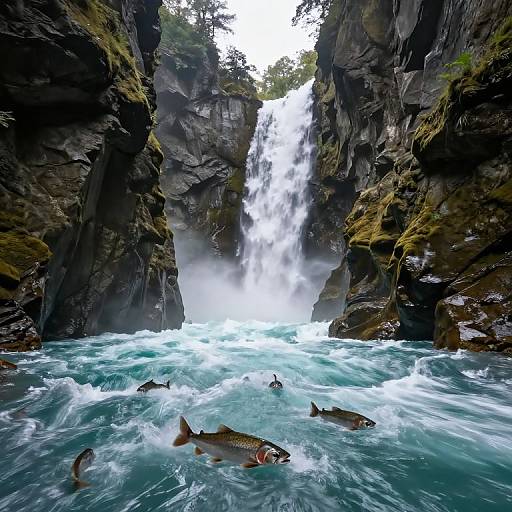 Fish Swimming Upstream in Canyon