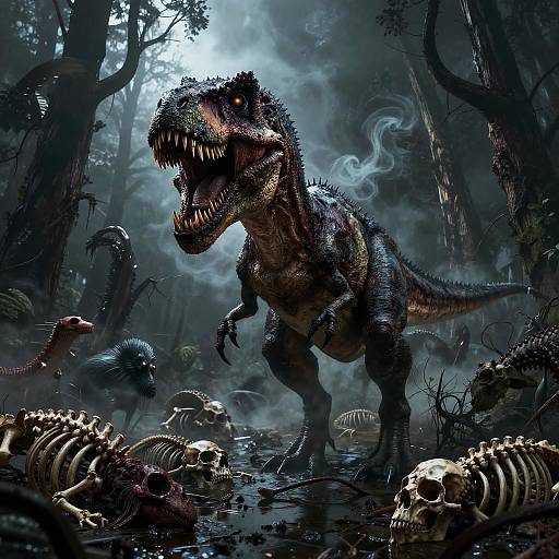 Nightmarish T Rex in Dark Swamp