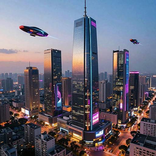 Futuristic Cyberpunk Cityscape at Dusk