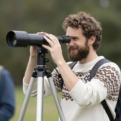 Smiling Man with Telescope in Nature