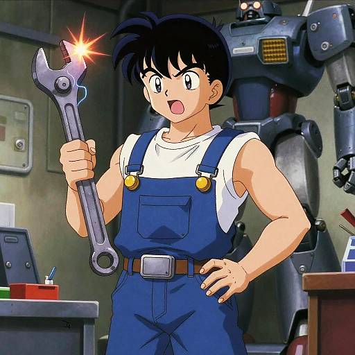Cranky Robot Mechanic with Electric Wrench