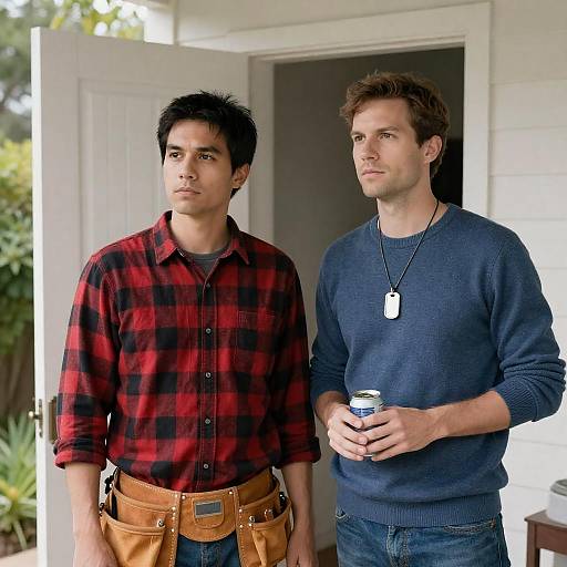 Men by a White Wooden Door