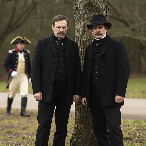 19th Century Men in Black Clothing Near Tree