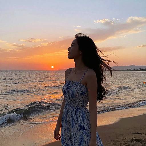 Spanish Girl Enjoying Mediterranean Sunset
