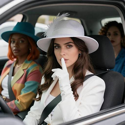 Three Women in a Stylish Car Portrait