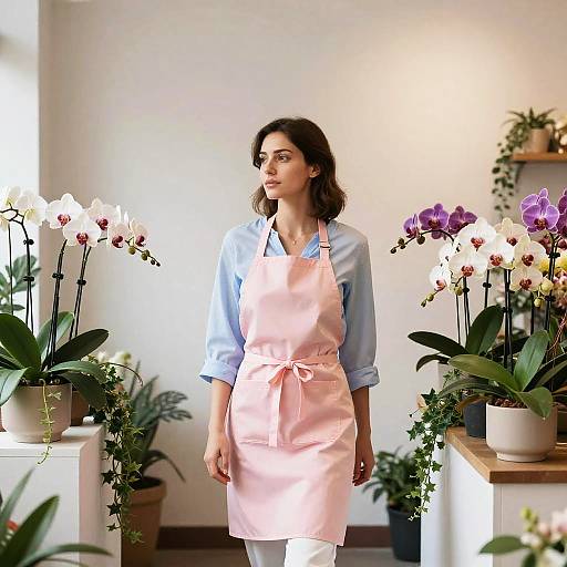 Female Florist in Softly Lit Flower Shop