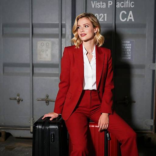 Blonde Businesswoman with Suitcases in Cargo