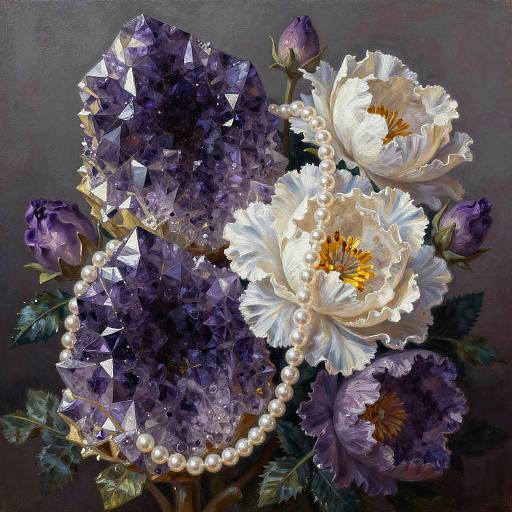 Vibrant Amethyst Pearl Floral Painting