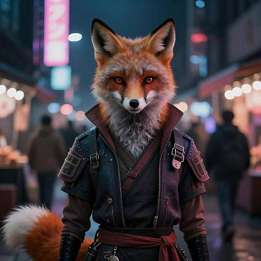 Cyberpunk Fox Bard Neo-Noir Hyperrealism Portrait