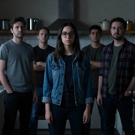 Blue-Tinted Dim Kitchen Group Portrait