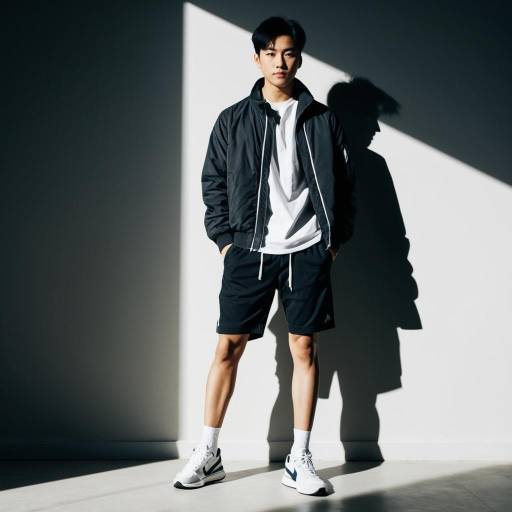 Young Asian Man in Casual Sportswear Standing with Shadow
